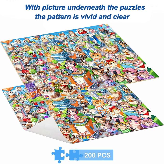 Puzzles for Kids Ages 6-8 8-10 Year Old - City Cats Themed, 200 Pieces Jigsaw Puzzles for Kids, Learning8-10 Educational Toys for Boys and Girls