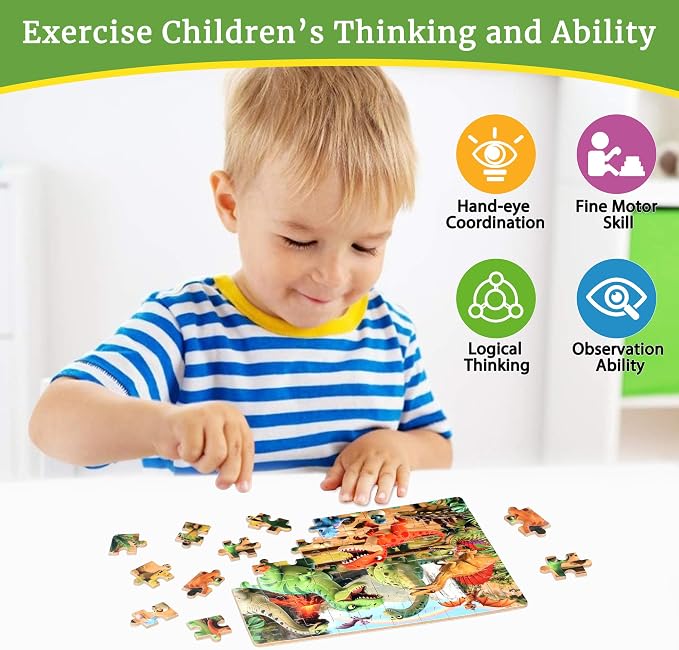 MZZOTOY Cartoon Dinosaur Puzzle for Kids Ages 4-8, 60 Pieces Jigsaw Puzzles for Kids Ages 3-5， Learning Educational Puzzles Toys Great Gift for Boys Girls in a Metal Box