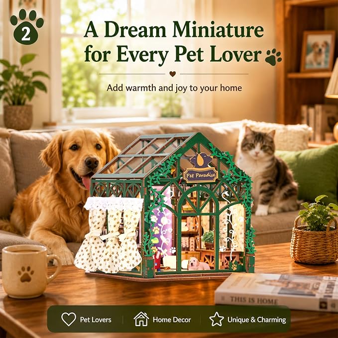 TOYQI Mini House Kit, DIY Miniature Dollhouse Book Nook Kits for Adult | 3D Wooden Puzzle Booknook with LED Light, Diorama Building Home Decor Gifts for Family Lovers