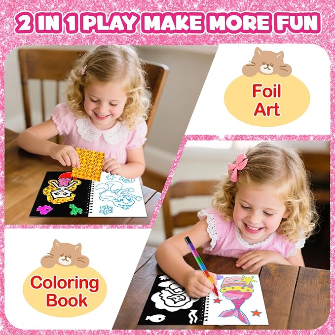 FUNNYB&G Foil Art Party Favors for Kids - 24 Pack Foil Art Crafts Kits Coloring Books, Goodie Bag Stuffers Party Favors for Kids 4-8 8-12, Bulk Birthday Classroom Prizes Girls Boys Gifts (Mermaid)