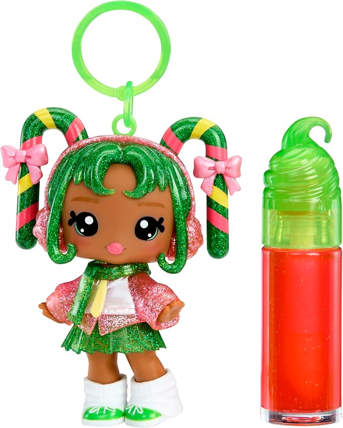 Yummiland x Holiday Lip Gloss Doll - Halle Candy Cane Includes DIY Lip Gloss + Keychain, Cosmetic Play, Seasonal Holiday Collectible, Gift, Ages 4+