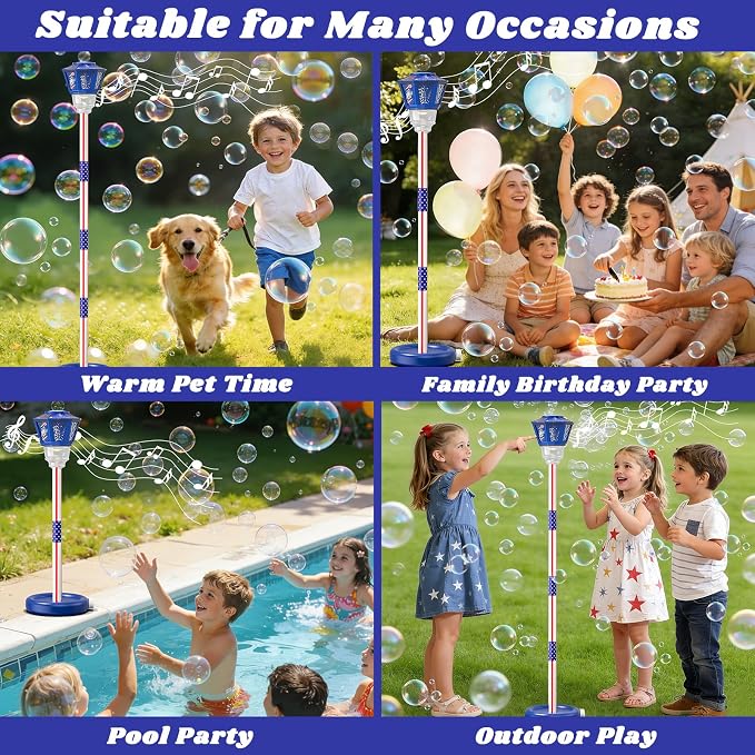 Bubble Machine for Kids Bubble Blower Maker with Lights and Music Automatic Bubble Stand Machine for Parties Birthday Wedding Toddlers Kid Summer Outdoor Toys (Blue)