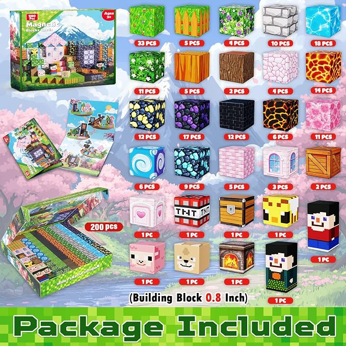 Goody King 200PCS Magnetic Building Blocks - Forest & Volcano Adventure Set, STEM Learning Toys for Kids Ages 3+, Strong Magnets, Creative Play, Birthday Gift for Boys & Girls