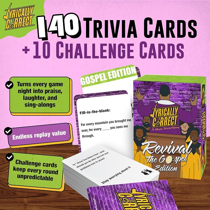 Lyrically Correct Revival: The Gospel Edition – Gospel Music Trivia Card Game for Adults & Families | Church Gatherings, Fellowship & Family Game Night