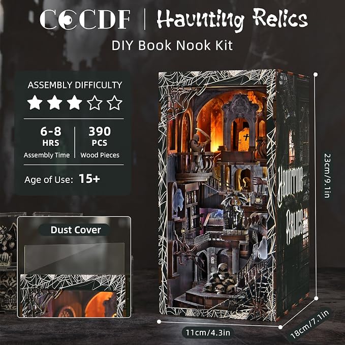 CCCDF Book Nook Kit, DIY Miniature Dollhouse, Library Booknook Kit Bookend Bookshelf with LED Light for Adults Teens (Haunting Relics)