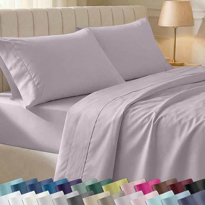 California Design Den Soft Twin XL 100% Cotton Sheet Sets, 400 Thread Count Good Housekeeping Award Winner, Smooth Sateen Finish, Cozy and Durable Twin XL Bedding Set - Dusky Lavender Grey