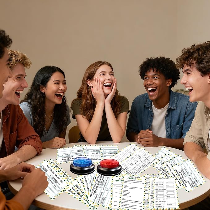 Family Friendly Feud Card Game with 2 Answer Buzzers,Family Game Night Funny Trivia Quiz for Holiday Gathering Party Office Class Groups Team Building