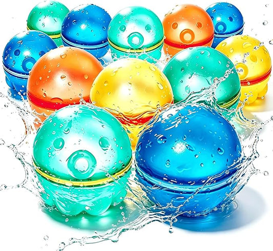 Reusable Water Balloons 12PCS: Summer Water Toys for Pool Beach & Outdoor,Magnetic Splash Balls for Kids Fun Games & Activities,Self-Sealing Refillable Water Bombs for Kids Ages 3-14