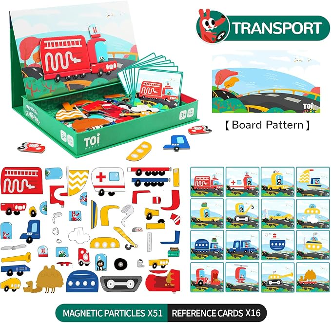 Toi Kids Magnet Toys Magnetic Jigsaw Puzzle Boxes with Game Board for Kids Ages 3-8, Portable Travel Game, Transport