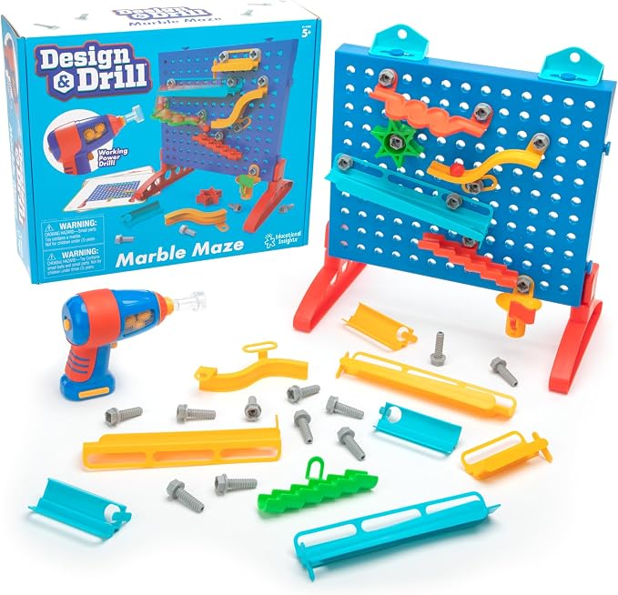 Educational Insights Design & Drill Marble Maze - STEM Building Toys for Kids, Marble Run Set with Electric Drill Toy, STEM Toys & Physics Games, Gifts for Boys and Girls Ages 5+