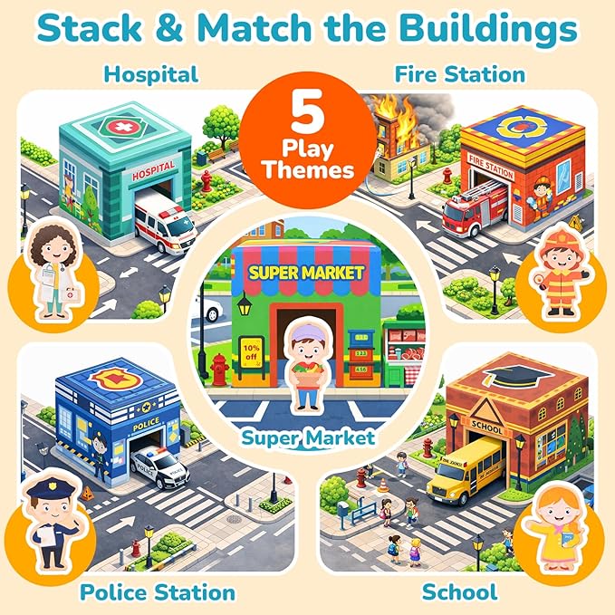 Wooden Train Set for Kids 3-7, Wood Train Tracks Complete Town Railway Playset with Matching Figures, Vehicles, Stacking and Nesting Blocks, Sorting & Stacking Toys Gifts for Boys Girls