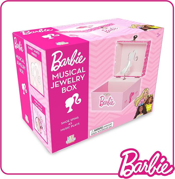 Barbie Storage Organizer for Accessories Musical Jewelry Box with Spinning Figurine, Barbie Toys for Girls Ages 3-5