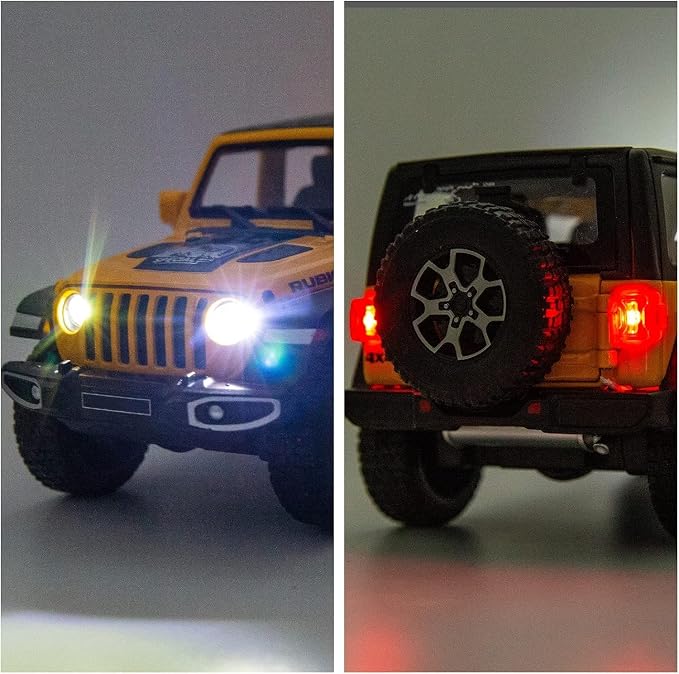 BDTCTK Off-Road 7 Door for Wrangler Diecast Toy Car Model, 1/22 Scale Metal Alloy Vehicle for Kids Boys Girls Adults, Doors Open, Light and Sound, Gifts Yellow