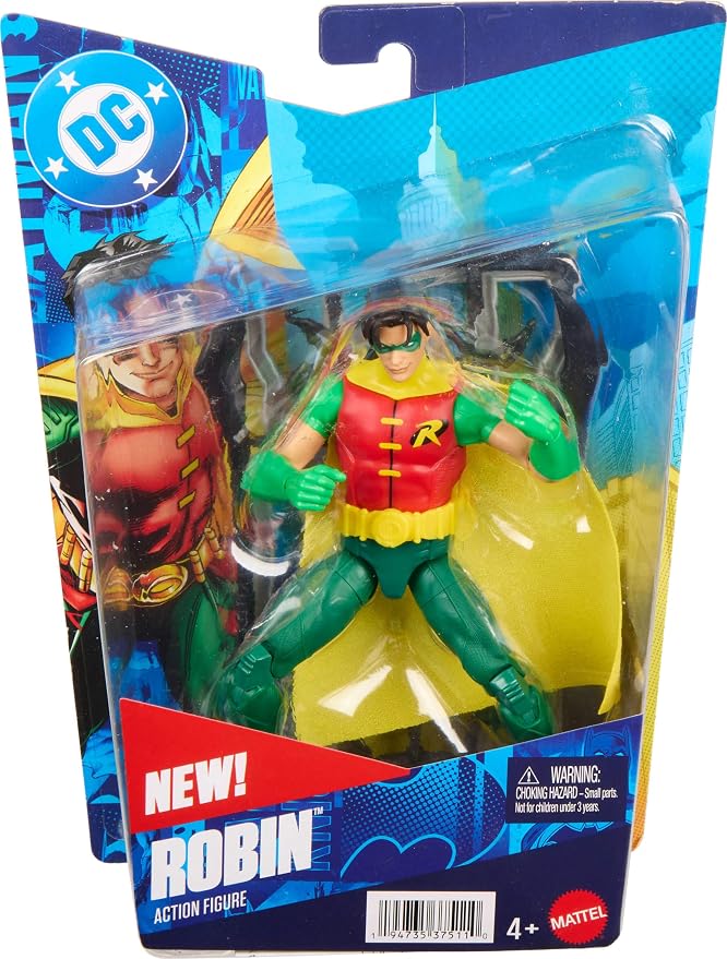 Mattel DC Premier 6.5 Inch Robin Action Figure Series 1, Detailed Super Hero Design 22 Articulations & Fabric Cape, Weapon Stand & Accessories