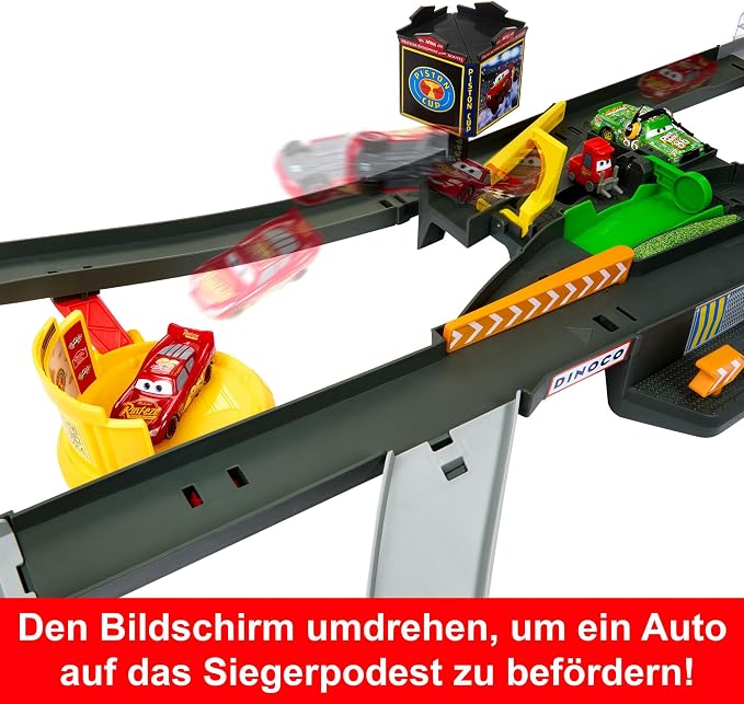 Mattel Disney Pixar Cars Track Set, Piston Cup Action Speedway Playset with 1:55 Scale Lightning McQueen Die-Cast Toy Car