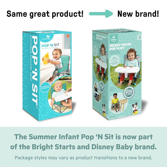 Bright Starts Disney Finding Nemo Pop 'N Sit Portable Booster, Indoor/Outdoor Use, Floor Seat with Feeding Tray, 6 Mos - 3 Yrs