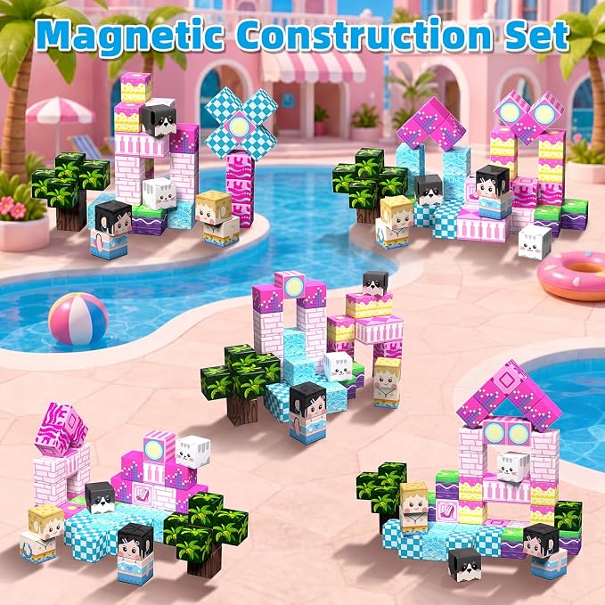 Magnetic Blocks, 48PCS Magnetic Building Cube Set for Kids Ages 3+, Constructions STEM Stacking Tiles Toy Building Birthday Gifts for Girls