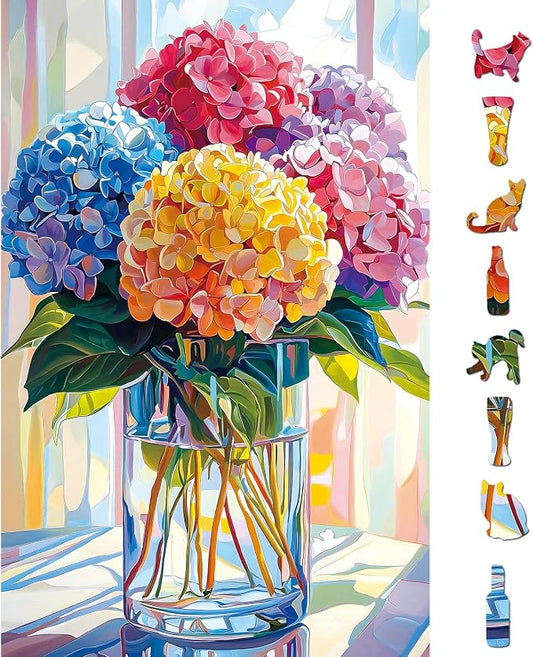 Blueforest 500 Piece Puzzles for Adults, Colorful Hydrangeas Puzzle for Adults, Hard Challenge Art Jigsaw Puzzles, for Gifts Halloween Birthday Party Family, 23 * 15 inchches inch Dust Free