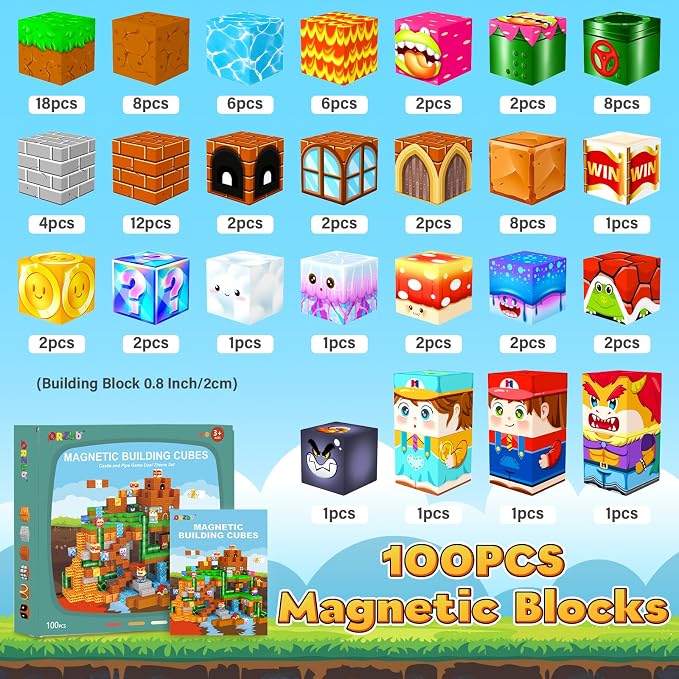 ORZbb Magnetic Blocks Building Games Kids Toys for 3 4 5 6 7 8 9 10 11 12 13 Year Old Boys Girls, Magnetic Cubes Montessori Sensory Toys for Ages 3+ Travel Party Christmas Birthday Gifts
