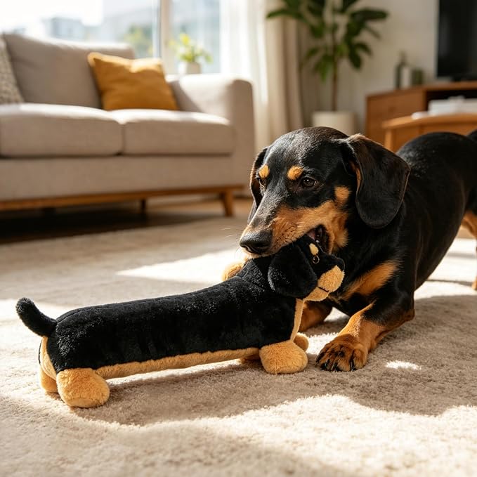 PrimePets Plush Squeaky Dog Toy, 21.5" Dachshund Stuffed Animal Dog Toy for Large Medium Small Dogs, Soft Pet Toys for Cuddling & Playing, Dog Comfort Toy