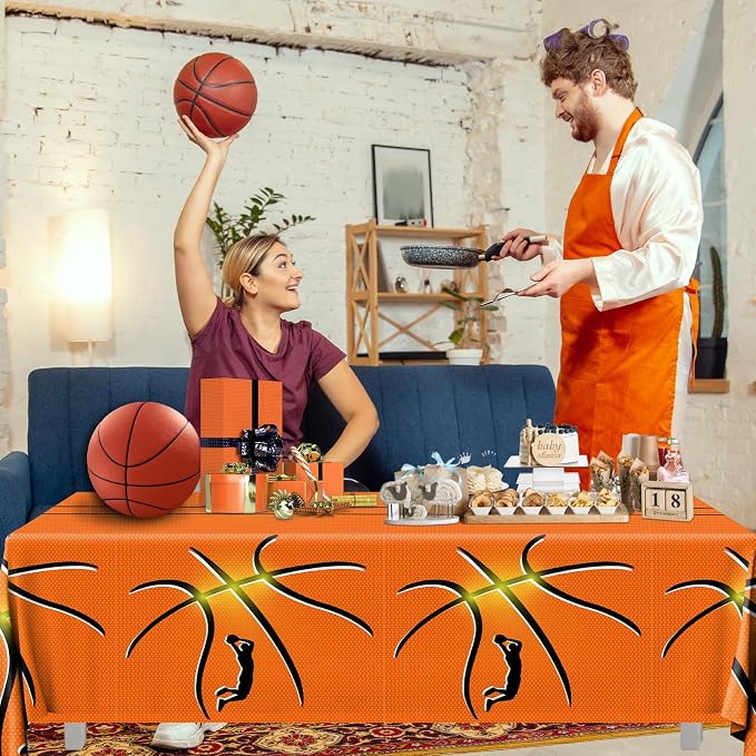 Basketball Party Decorations 2PCS Basketball Plastic Tablecloths Disposable Rectangle Sport Theme Table Covers for Birthday Sports Party Decorations