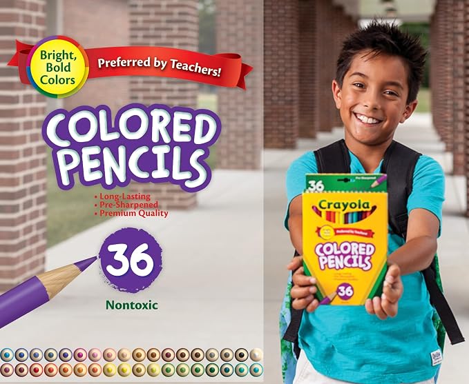 Crayola Colored Pencils (36ct), Kids Pencil Set, Pre-Sharpened Coloring Book Pencils for Kids & Adults, Arts & Crafts Supplies, Ages 3+ (Pack of 12)
