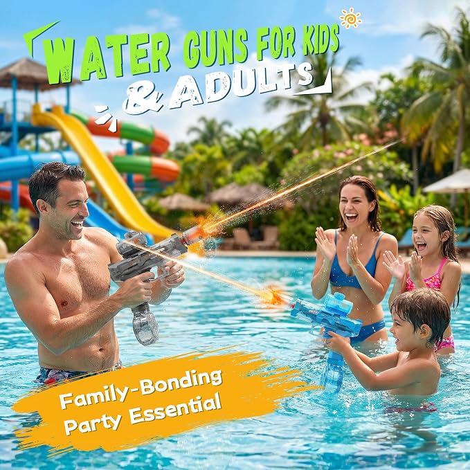 Electric Water Gun for Kids Adults, 2 Pack Automatic Squirt Gun with LED Flame Effect & Realistic Slide Action, Lightweight Rechargeable Water Blaster for Outdoor Summer Pool Beach Night Toys