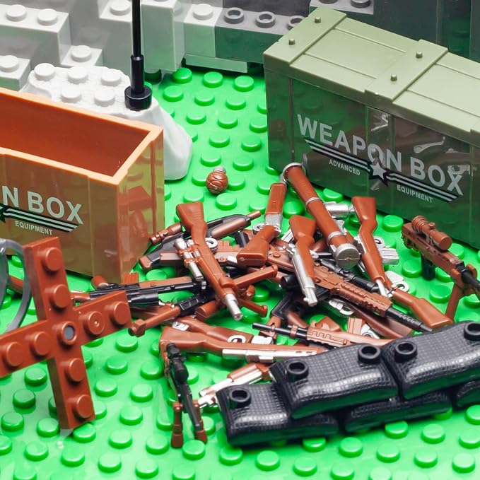 63 Pcs US Brown Toy Soldiers Figures,Toy Set, US Weapons Pack Military Army Battle, Toy Set Weapon Battle Building Blocks Compatible with Major Brand, 3 Years Old and up