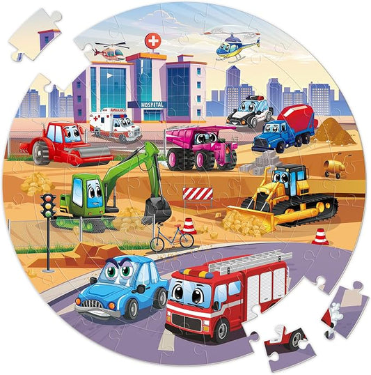 SYNARRY Vehicle Floor Puzzle for Kids Ages 3-5, Large 70 Piece Puzzle for Kids Ages 4-6, Preschool Toys Gifts for 3 4 5 6 7 8 Years Old Boys Girls Children, Easter Basket Stuffers for Boys Girls