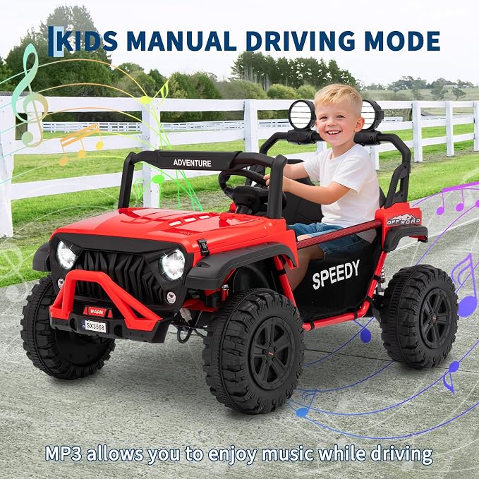 Garvee 24V Kids Electric Ride On Car with 4 x 45W Powerful Motors, Parent Remote Control & Manual Driving, Safety Speed 3-5 MPH, MP3 Player, Smooth Start, for Ages 3-8, Red