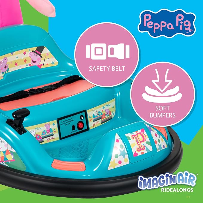 6V Peppa Pig Toy Toddler Bumper Car - Ride On Toddler Toy, Kids Electric Bumper Car, Auto-Inflated, Parent Remote Control, LED Light, 360° Spins, 1 MPH, Max Weight 66lbs, Age 1.5-4yrs