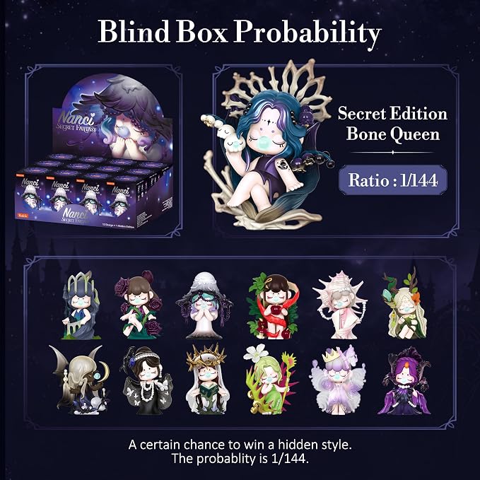 Rolife Nanci Secret Fantasy Blind Box Mystery Figure - Collectible Anime Character Doll, Dark Academia Desk Decor, Cute Gothic Style Art Toy, Creative Gift Idea
