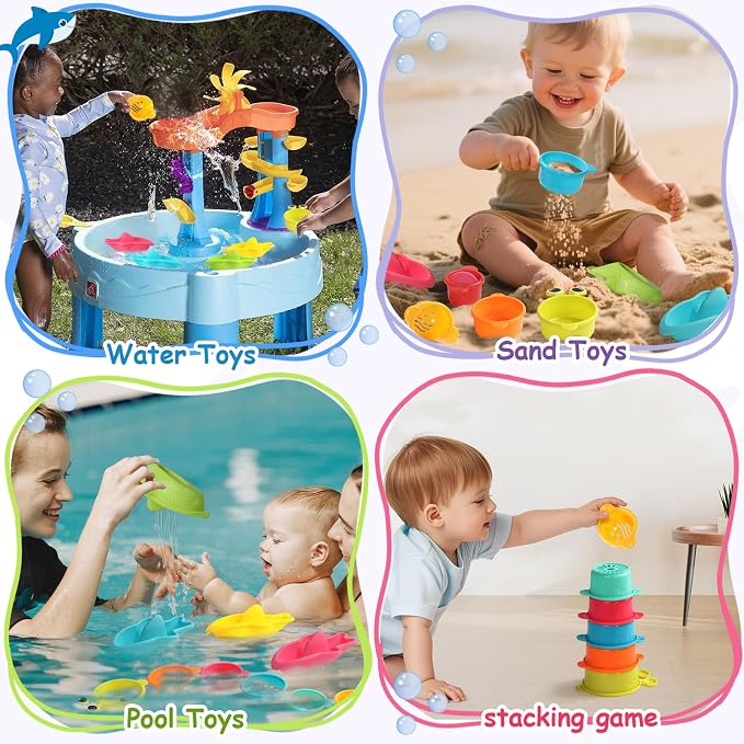 Zeewoo Baby Bath Toys for Kids Ages 1-3 Toddler Bath Toys Mold Free Bathtub Toys for 12+ Months Pool Water Table Beach Sand Toys Stacking Cups Floating Boats for 1+ Years Old Girls Boys Gifts 11 PCS