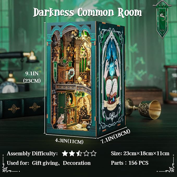 CUTEBEE Book Nook Kit - DIY Booknook Miniature House Tiny House 3D Wooden Puzzle Dollhouse Kit for Adults and Teens, Bookshelf Insert Decor, DIY Craft Gift Model Build (Darkness Common Room)