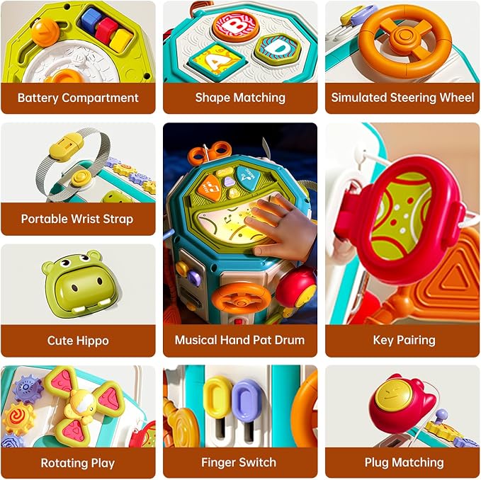 ZIYOSTAR 20-in-1 Busy Board Activity Cube, Educational Sensory Learning Toy for 1 2 3 Year Old Toddlers, Developmental Fine Motor Skills, Shape Sorter & Music Toys Gift for Boys Girls 1-3 Years Old