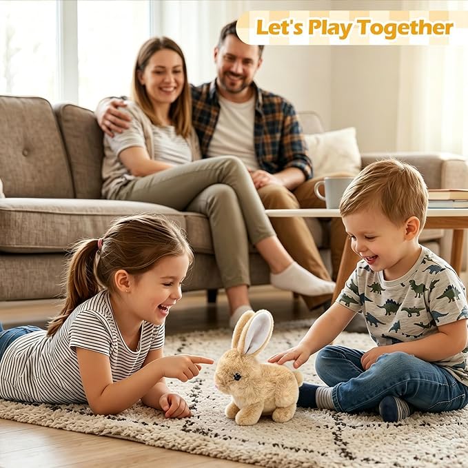 Hunfur Realistic Bunny Toy that Moves, Hopping Walking Bunny Toy for Kids, Interactive Animated Bunny Plush, Cute Electric Bunny Toy Gift for Girls Boys Toddler Easter Toy