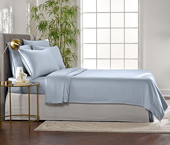 Pure Bamboo Full Sheets, Genuine 100% Organic Viscose Derived from Bamboo Bed Sheet Set, Luxuriously Soft & Cooling, Double Stitching, 2 Year Quality Promise (Full, Sterling Blue)
