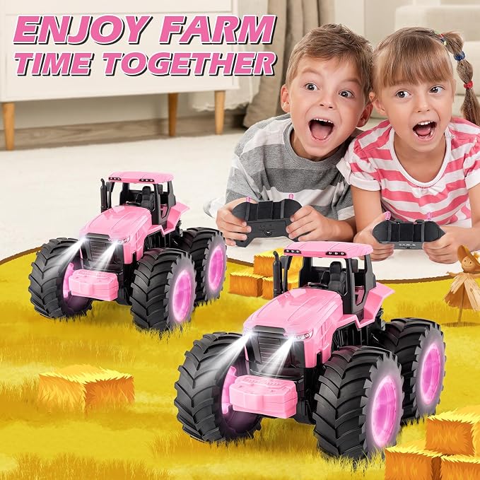 Remote Control Tractor Toys, Light Up Farm Monster Trucks Toy for Boys & Girls 3, 4, 5, 6, 7 Year Old, 2.4 Ghz RC Tractor Toys, Ideal Christmas, Birthday Gifts for Kids