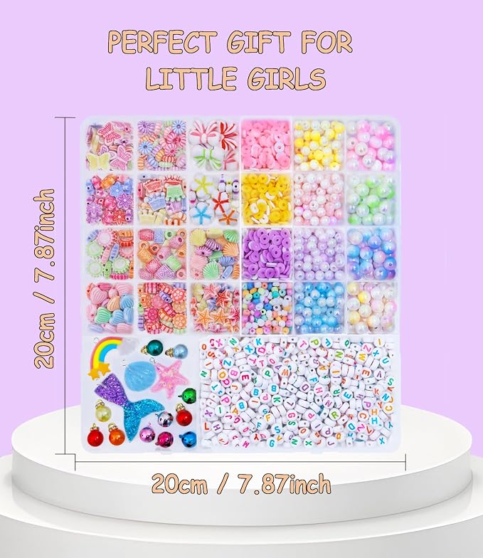MiuCo Bracelet Making Kit for Girls Ages 5-6-8-12, Jewelry Making Kit With Clay Beads, Letter Beads, Pearl Beads, Ocean Charms &2 DIY Headbands, Arts and Crafts Gifts for Kids Girls Birthday Christmas