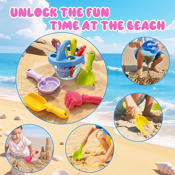 YUTONG Beach Toys for Kids, 5Pcs Sand Spilling Funnel,Set with Shovel Rake Siftersand Spoon,Outdoor Sandbox Toys for Toddlers Age 3+, Pool, Backyard and Summer Beach Activitie