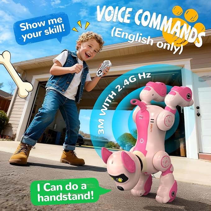 anysun Robot Dog Toy for Kids, Programmable Remote Control Robot Puppy with Follow Up & Touch Sensors, Dancing & Singing, Smart Stunt Robot Pet, Interactive Robotic Dog for Kids (Pink)