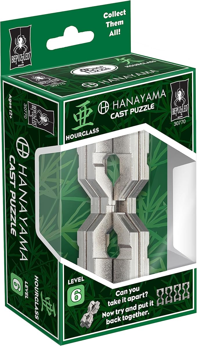 BePuzzled | Hourglass Hanayama Metal Brainteaser Puzzle Mensa Rated Level 6, for Ages 12 and Up