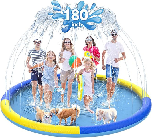 CACSPS 180" Non-Slip Splash Pad for Kids and Dog, Thicken Sprinkler Pool Summer Outdoor Water Toys, Extra Large Backyard Wading Pool for Children Boys & Girls or Pet Dog (Blue&Yellow)