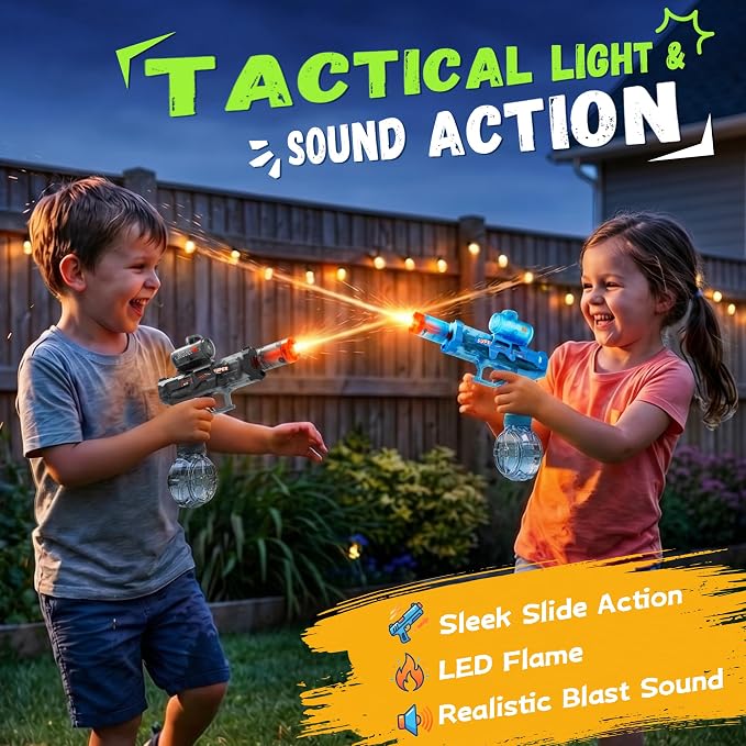 Electric Water Gun for Kids Adults, 2 Pack Automatic Squirt Gun with LED Flame Effect & Realistic Slide Action, Lightweight Rechargeable Water Blaster for Outdoor Summer Pool Beach Night Toys