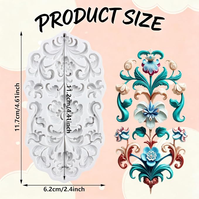 Baroque Polymer Clay Mold Curlicues Scroll Lace Silicone Molds Embossed Flower Mold for DIY Craft Epoxy Resin Casting Polymer Clay Tools Crafts Air Dry Jewelry Making