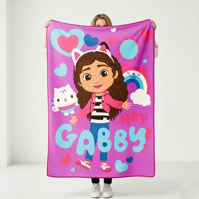 Silver Buffalo Gabby's Dollhouse Cupcake, Hearts, and Rainbows Hey Gabby 45" x 60" Fleece Throw, Soft and Cozy Blanket, 180 GSM