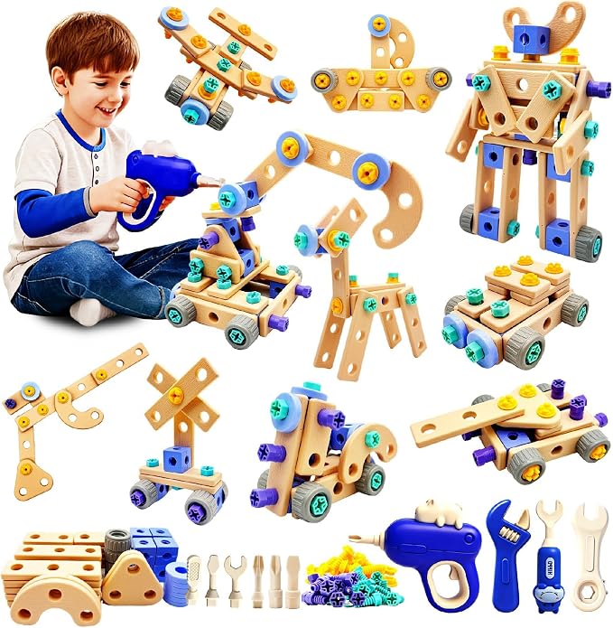 Kids STEM Building Toys For Ages 3-5 4-6 4-8 5-7 6-8 Years Old Boy Birthday Gift,101 Pcs Preschool Educational Construction Toys Tools Set With Drill,Toddler Design Drill Screw Toys (blue101)