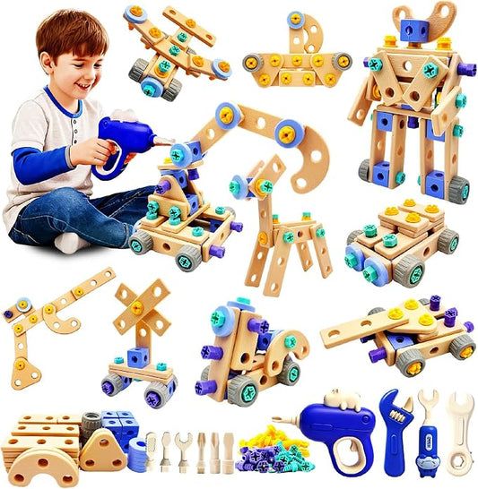 Kids STEM Building Toys For Ages 3-5 4-6 4-8 5-7 6-8 Years Old Boy Birthday Gift,101 Pcs Preschool Educational Construction Toys Tools Set With Drill,Toddler Design Drill Screw Toys (blue101)