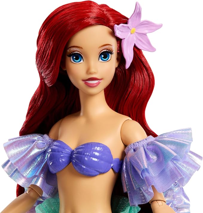 Mattel Disney Princess Mermaid Ariel Sparkling Princess Fashion Doll & Accessory with Removable Tail, Sleeves & Flower Hair Clip, Inspired by Movie