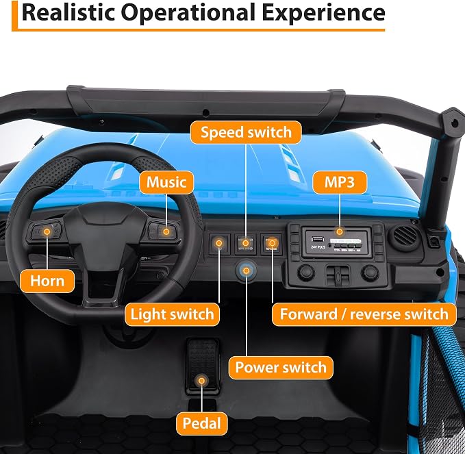 24V Ride on Car for Big Kids, Iron 2 Seater Ride on Toy, Fast 4.97MPH Truck, 4WD Kids Electric Vehicles with Remote Control, Spring Suspension, Front & Behind LED Lights, Dual Storage, Music,